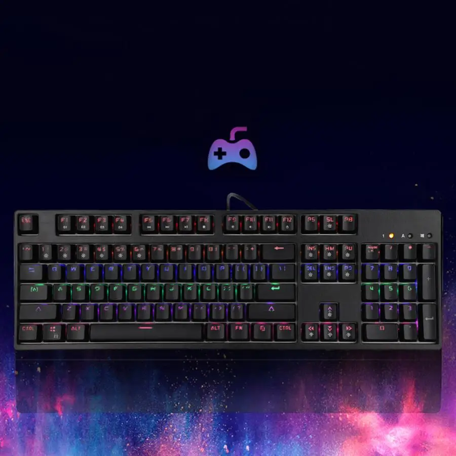 104 Keys Rainbow Backlight Mechanical Wired Computer Keyboard Game Office Keyboards
