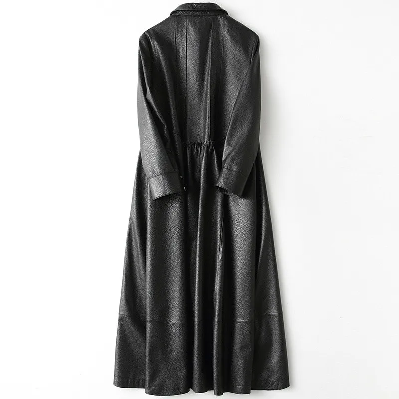Высококачественная Женская длинная куртка из натуральной овчины, ветровка, Тренч, однобортная Роскошная куртка из натуральной кожи