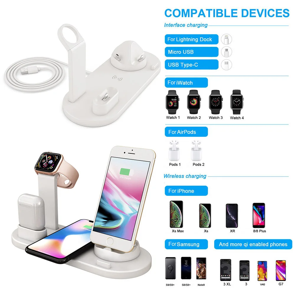 Qi 4 in 1 Wireless Charger For iPhone Charging Dock Station For Apple Watch Airpods Charger Micro USB Type C Stand Fast Charging samsung wireless charging pad