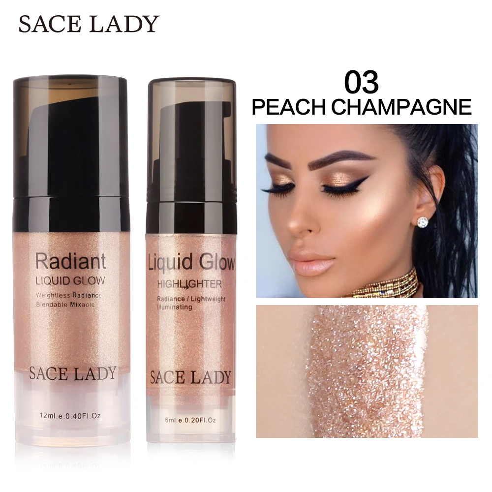 

SACE LADY Face Highlighter Cream Liquid Illuminator Makeup Shimmer Glow Kit Make Up Liquid Facial Brighten Shine Brand Cosmetic