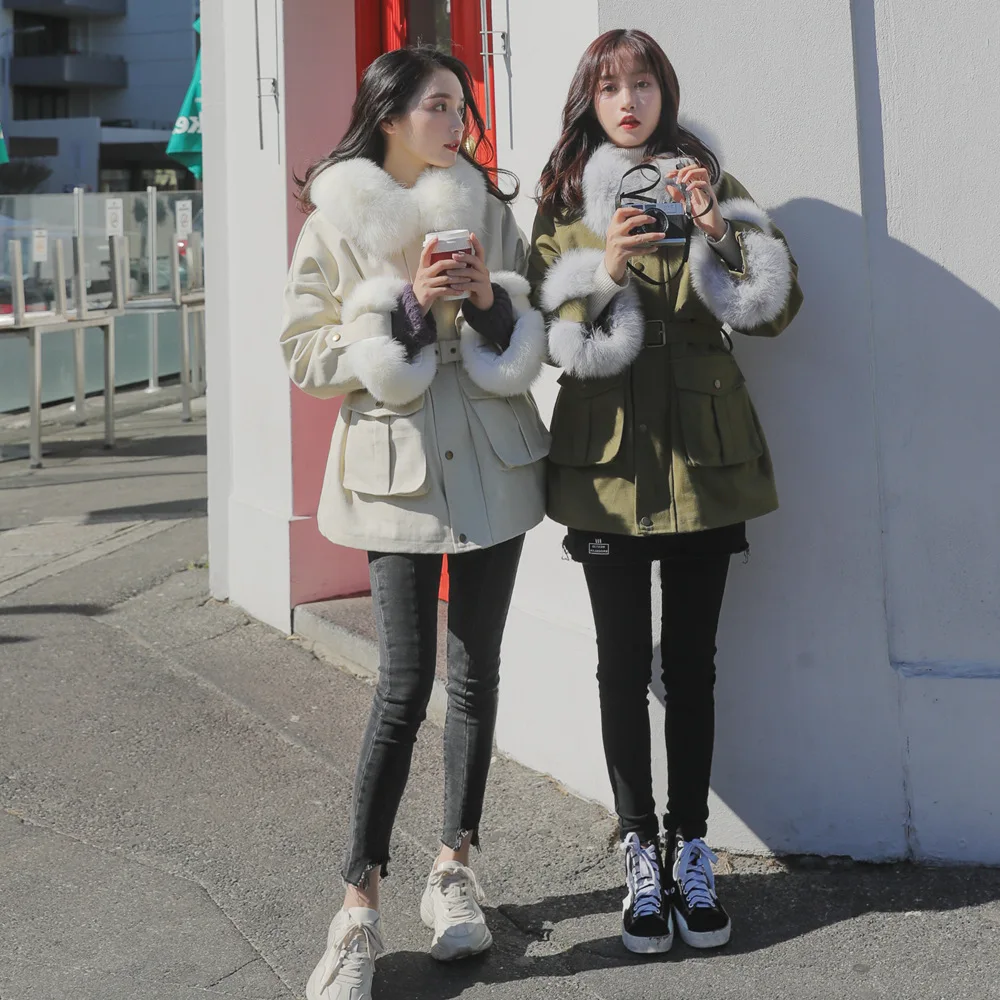 

Photo Shoot 2018 Winter New Style Korean-style WOMEN'S Wear Fashion Vintage Handsome Workwear Mid-length Fur Collar Cotton-padde