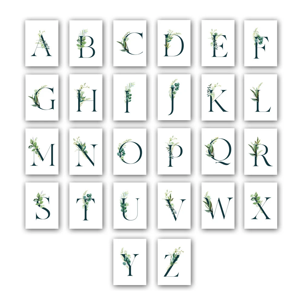 Alphabet-Chart-Wall-Art-Print-Green-Plants-Quotes-Canvas-Poster-Nordic-Letter-Art-Painting-Wall-Pictures (2)