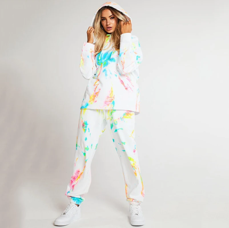 

Autumn Winter Tie Dye Tracksuit Female Solid Casual Long Sleeve Hooded Jogging Pants Two Piece Outfits For Women y2k Fashion Out