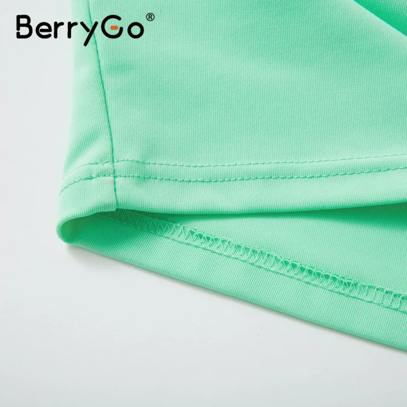 BerryGo Sexy turtleneck two-piece women shorts set Casual short sleeve womens tracksuit Tight female suits summer sport suit