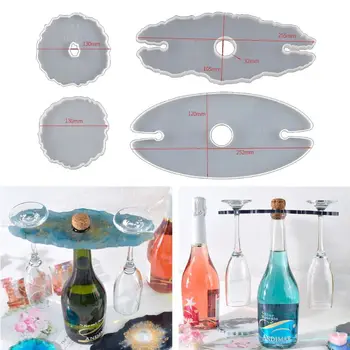 

3Pcs Handmade Wine Glass Rock Epoxy Resin Mold Bottle Shelf Storage Coaster Resin Casting Tray Mould Tools Kit Art Craft