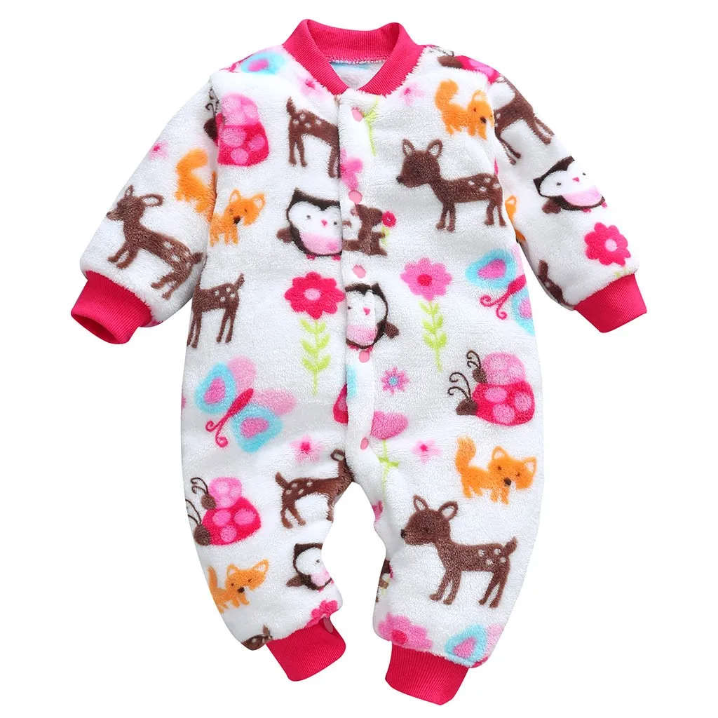Леопардовые детские комбинезоны с печатью; зимний теплый флисовый комплект одежды для мальчиков; Одежда для маленьких девочек с героями мультфильмов; комбинезоны для новорожденных; Детский комбинезон - Цвет: Hot Pink