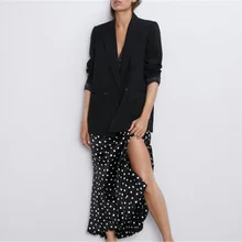 ZA Весенняя Новая женская юбка в горошек модная шелковистая атласная текстурная юбка в горошек Бохо женские вертикальные Сексуальные вечерние юбки