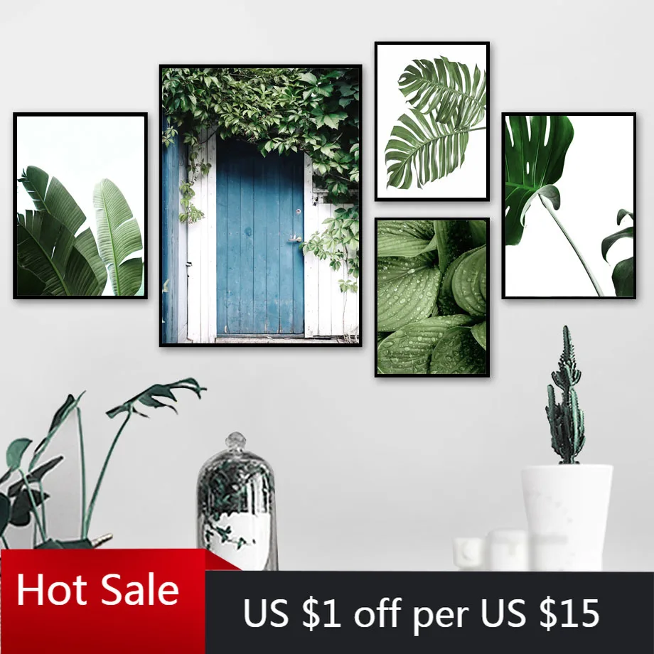 Настенная картина на холсте зеленые тропические растения монстера банан лист