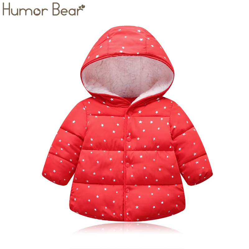 Humor Bear/куртка для маленьких девочек коллекция года; сезон осень-зима; куртка для девочек; пальто детская теплая верхняя одежда с капюшоном со звездами пальто для мальчиков детская одежда - Цвет: red