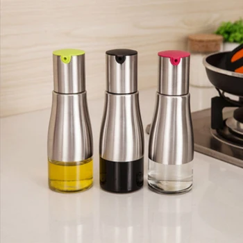 

New Stainless Steel Glass Oil Pot Leakproof Oil Bottle Practical Soy Sauce Vinegar Bottle Kitchen Seasoning Juice Storage Pot