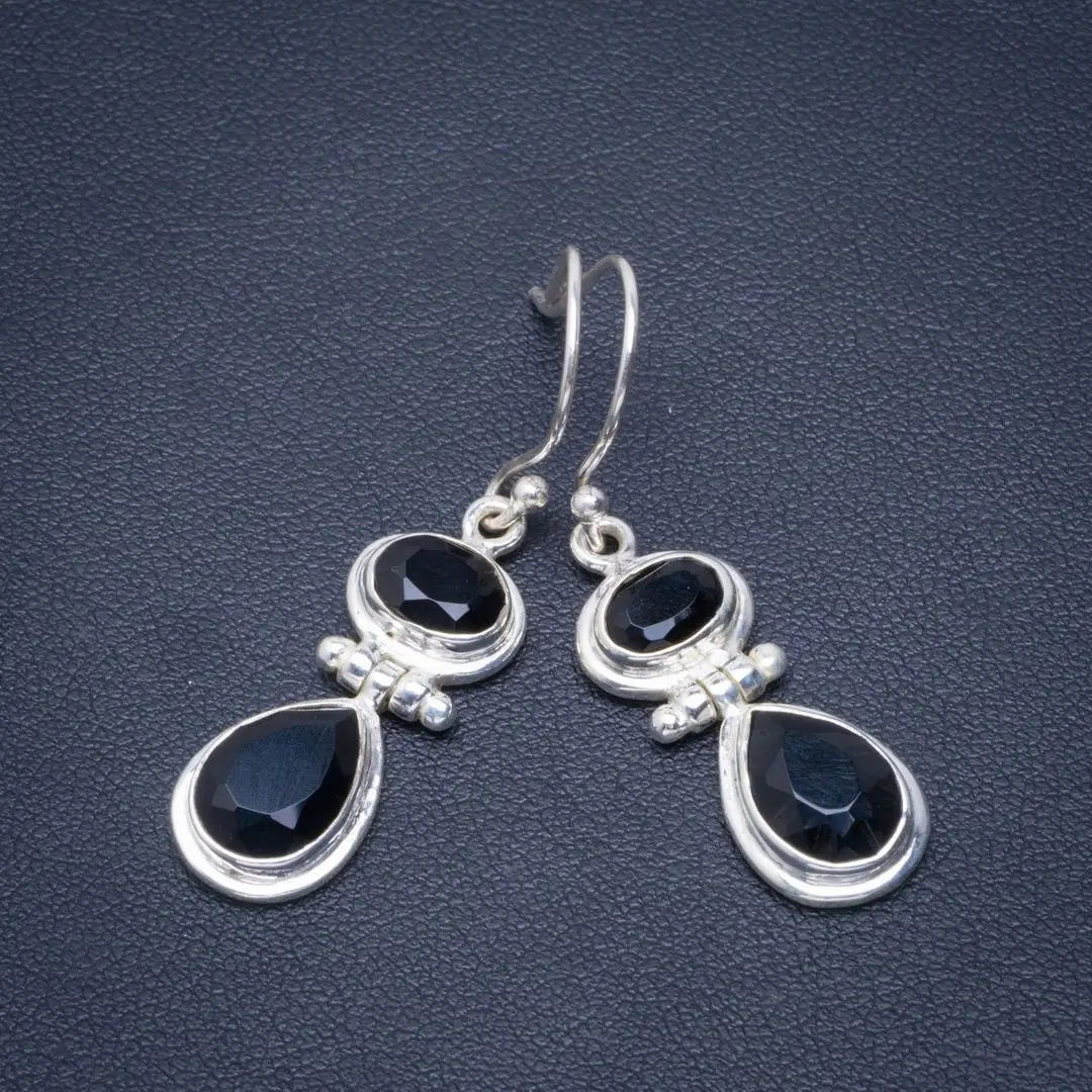 

Natural Black Onyx Handmade Unique 925 Sterling Silver Earrings 1.5" B2541