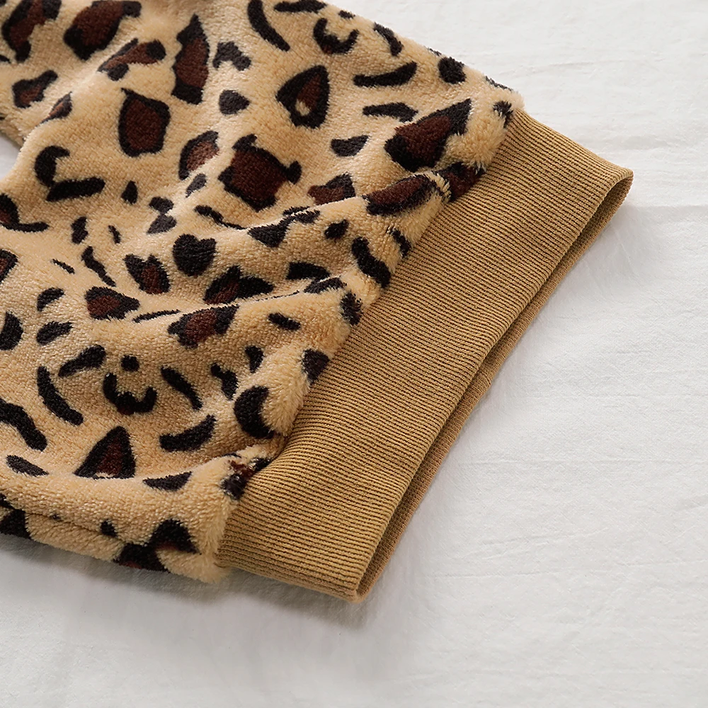 Newborn Baby Girls Leopard print Outfit Clothes Set Long Sleeve Tops+Pants 2Pcs Hooded Tracksuit Children's Clothing Tracksuit