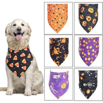 

6 Pcs Halloween Elements Dog Bandana Reversible Bibs Scarf Attire Puppy Handkerchiefs Pet Front Cleaning Towel