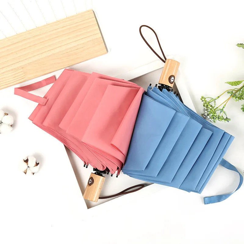 

Fully Automatic Umbrella Japanese-style Hipster Solid Color Three-fold Umbrella Customizable Logo Folding Umbrella Advertisement