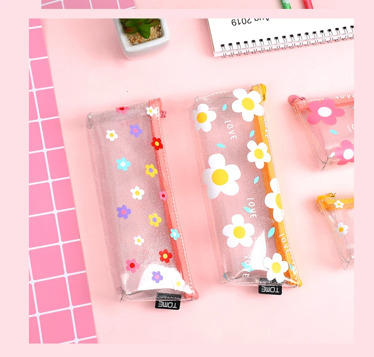 JIANWU 1 шт. Kawaii flower Карандаш Чехол Треугольники из прозрачного ПВХ с высокой пропускной способностью карандашей, пенал милый Карандаш Чехол школьные принадлежности