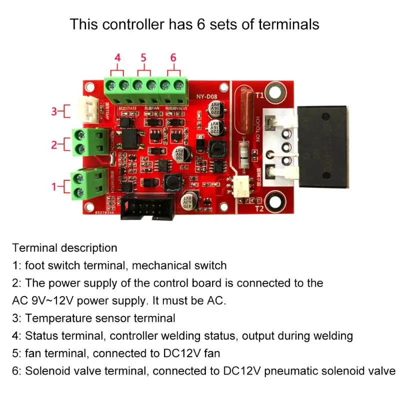 Пневматический контроллер точечной сварки с вентилятором и температурным датчиком 100A сварочный контроллер NY-D08