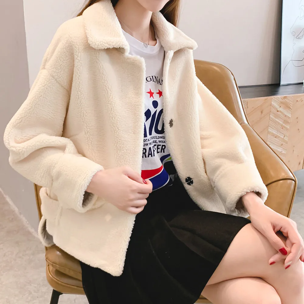 

coffee beige loose long sleeve winter warm thermal faux suede tops jacket coat for women motocycle jackets coats outerwear fur