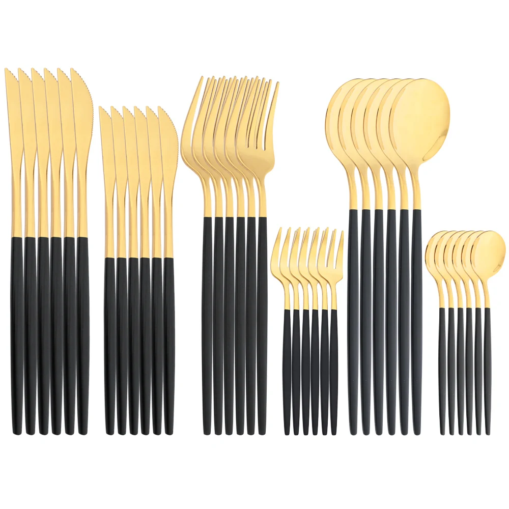 

Black Gold 36pcs/6set Dinnerware Set Dessert Knife Stainless Steel Cutlery Dinner Spoons Fork Teaspoon Flatware Tableware Set