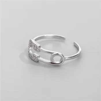 

New Fashion Simple Personality pin shaped 925 Sterling Silver Not Allergic Hollow Fine Chain Adjustable Opening Rings