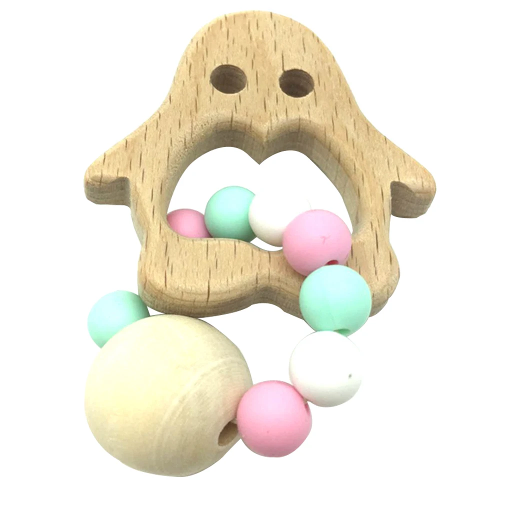 Animal Shaped with Wood Beads Teether Wooden Baby Bracelet for Baby Infant Kids Accessories Toys