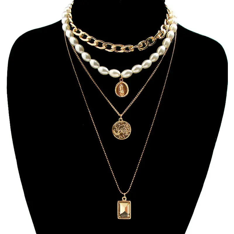Просто Почувствуйте многоярусный жемчужный колье ожерелье s для женщин Богемия Мода Винтаж золотой монета с портретом кулон ожерелье ювелирные изделия - Окраска металла: GD