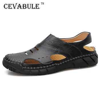 

CEVABULE Summer Plus Size 50 Leather Outdoor Breathable Beach Men's Shoes Fashion Shallow Mouth Baotou Casual Men's Sandals CLK