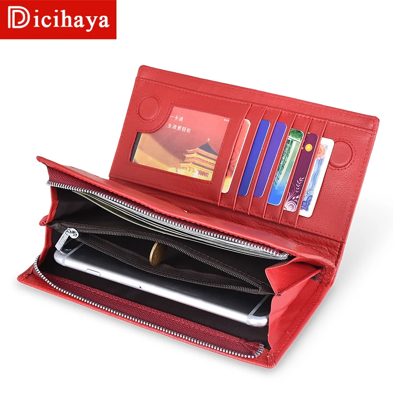 DICIHAYA, женские кошельки, натуральная кожа, RFID Блокировка, функциональный кошелек на молнии, длинный держатель для карт, Дамский кошелек для монет, сумка для телефона