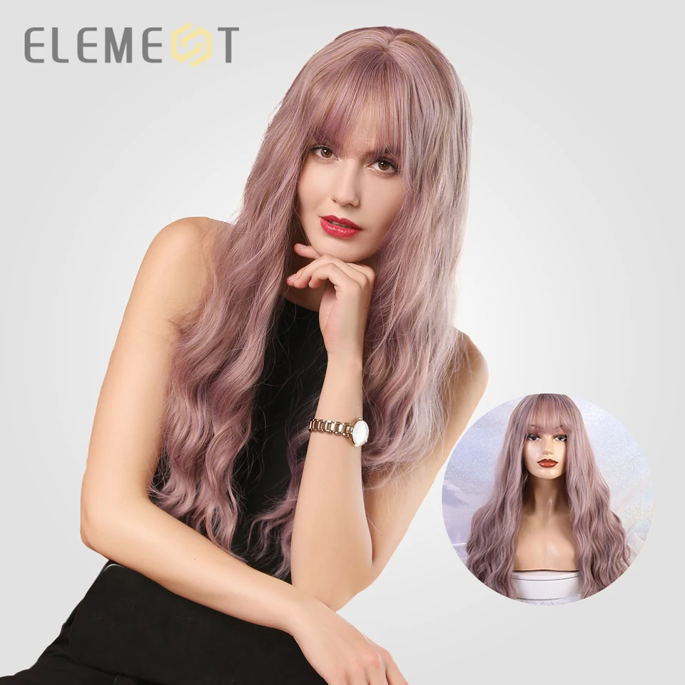 Element Synthetische Lange Wasser Welle Haar Mix Lila Ombre Braun Blonde Grau Cosplay Perucken Mit Pony Fur Frauen African American Aliexpress