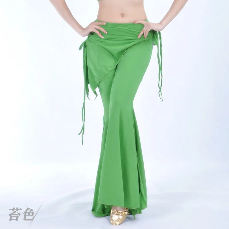 Bright green Брюки для танца живота для женщин, раскол, племенной сплав, высокая талия, расклешенные брюки, Йога, практика, брюки для танца живота, костюм для танца живота - Цвет: Bright green