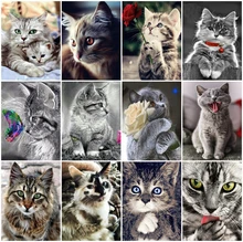 AZQSD Diamond Embroidery Cat Mosaic Handicraft Rhinestones Full Drill Diamond Art Painting Animal Cross Stitch Kits Home Decor