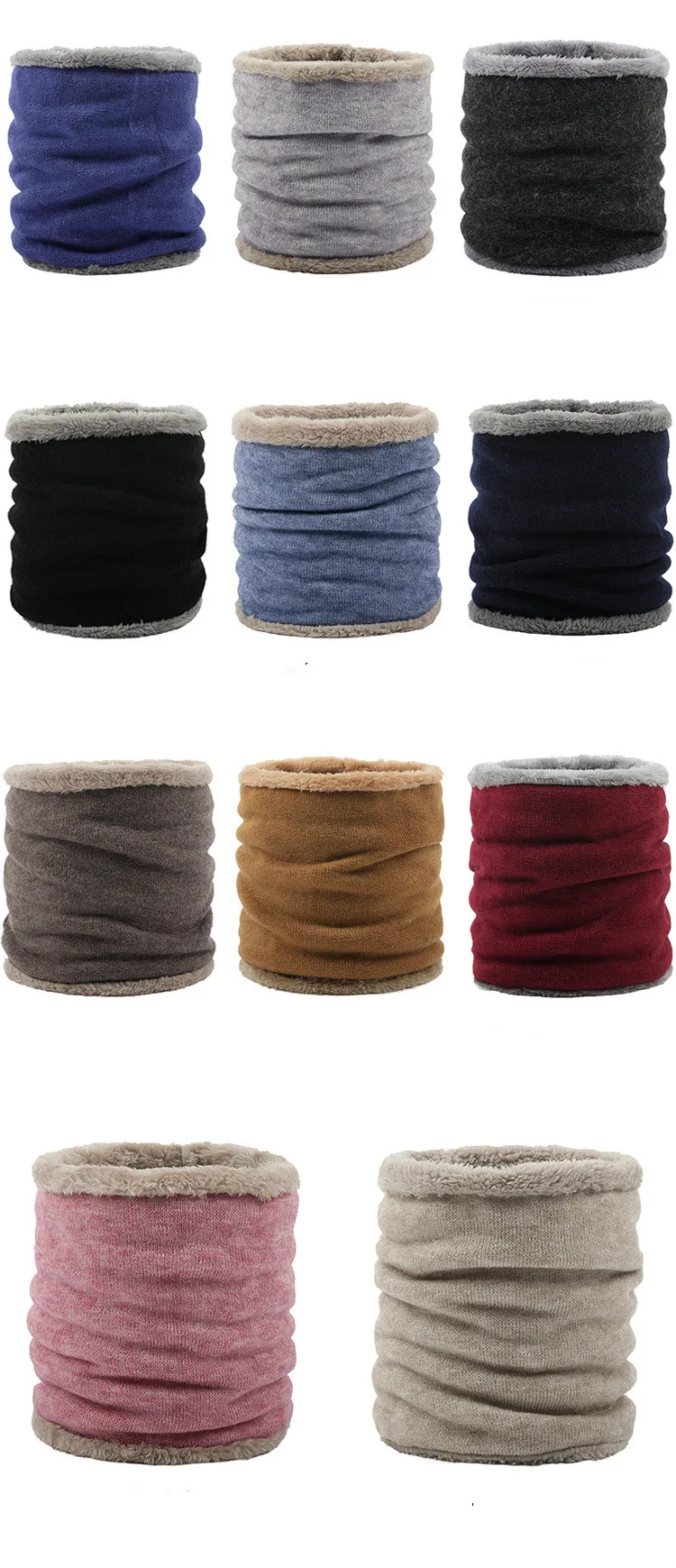Fur Collar Man Warm Knit Neck Warmer Double-layer Thick Neck Scarf Fleece Lined Scarf for Skiing Hiking Climbing Neck Gaiter