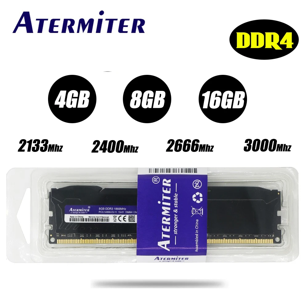 Atermiter 32 ГБ 16 8 4 ПК Память RAM Memoria модуль компьютерный Настольный DDR4 PC4 4G 8g 16g 2400Mhz 2666Mhz