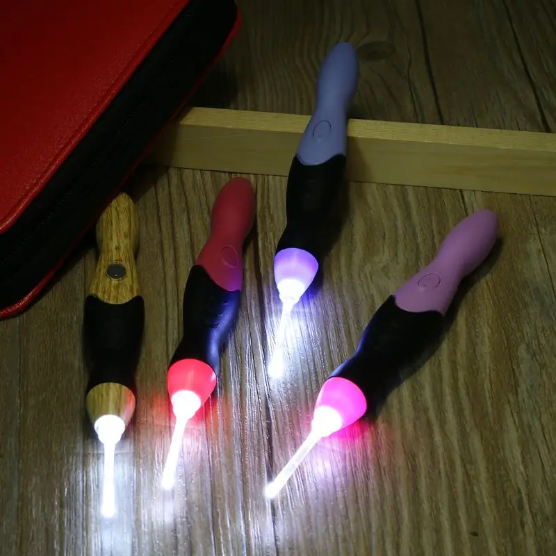 9 in 1 Weave Tool Kit USB LED Light Up Crochet Knitting Needles Set DIY Sewing