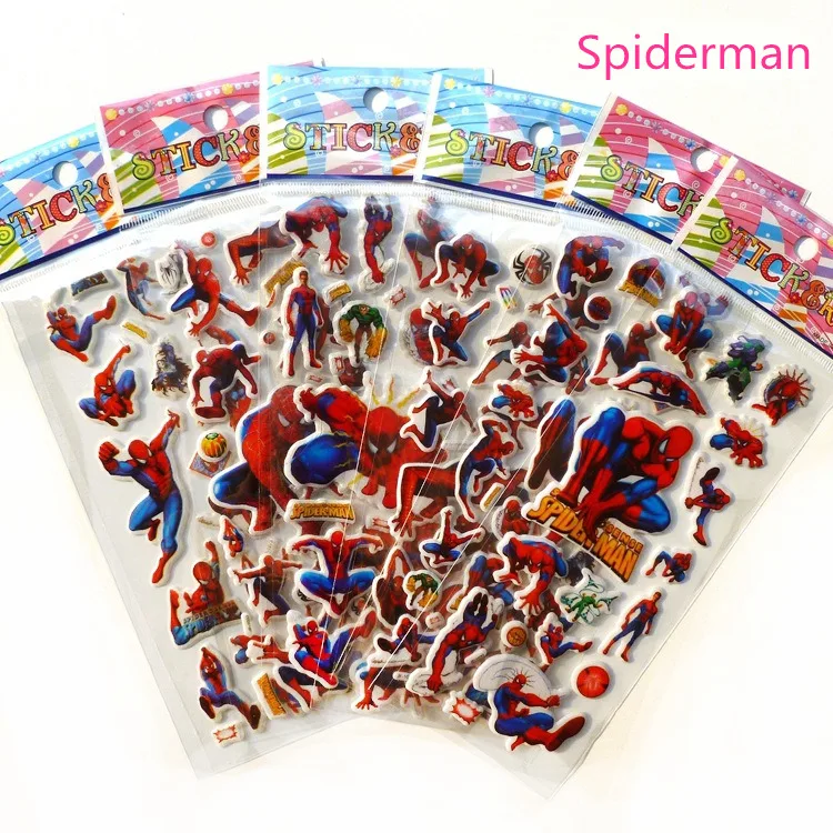 Pegatinas de burbujas en 3D para niños, 10 hojas de pegatinas de dibujos animados de Peter Pan, Spider, Animal, Waterpoof, bricolaje, álbum de recortes de PVC, regalos