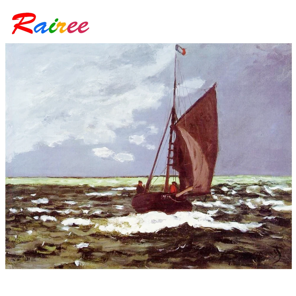Monet Famous Painting &quotRough Seascape&quot 5D DIY Diamond Embroidery Landscape Rhinestone Mosaic Picture Home Decor | Дом и сад