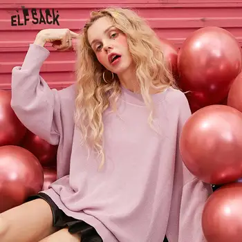 

ELFSACK Candy Color Solid Minimalist Knit Casual Pullover Women Sweater 2020 Spring Pure Long Sleeve Oversize Female Daily Tops