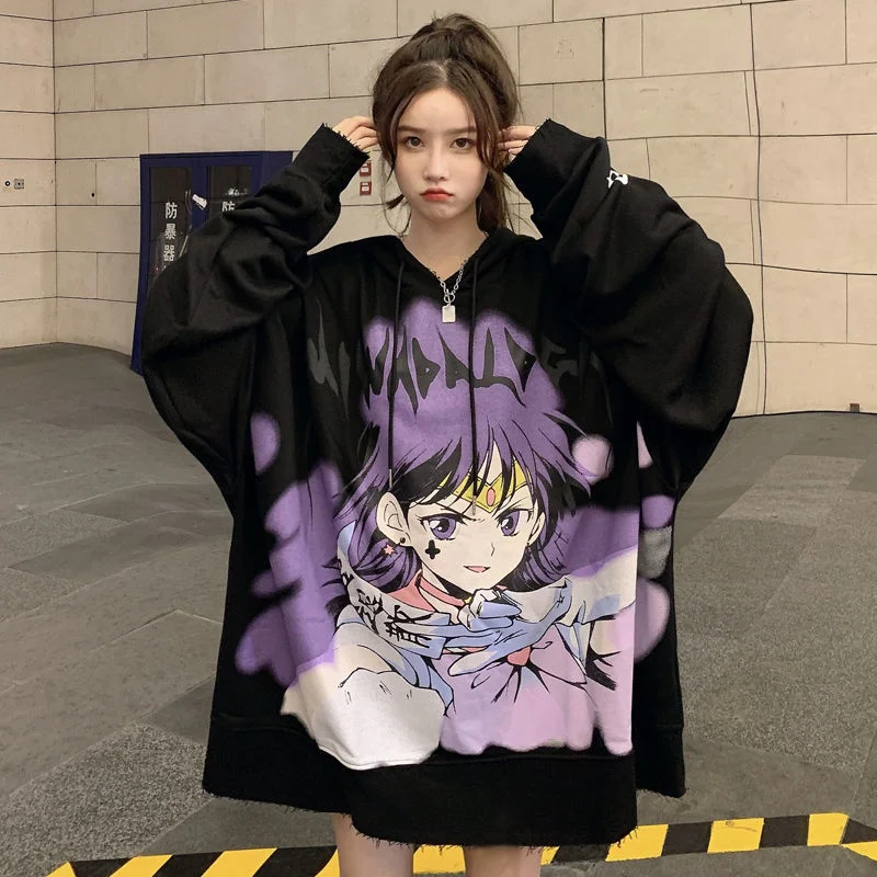 2021 Female Pullover Harajuku Hip Hop Sailored Moon Hoodie Oversize Dark Girl Punk Gothic Top  Anime Hooded Spring And Autumn backwoods hoodie