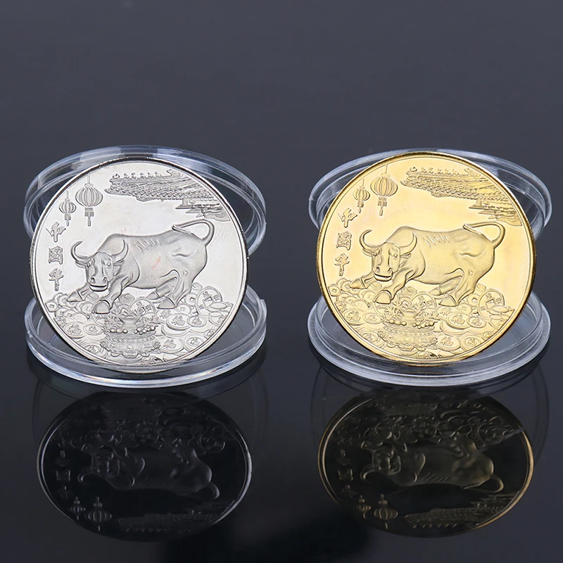 2021 New Year Silver,Gold Coin Twelve Zodiac Ox Commemorative Coins Collection Gift