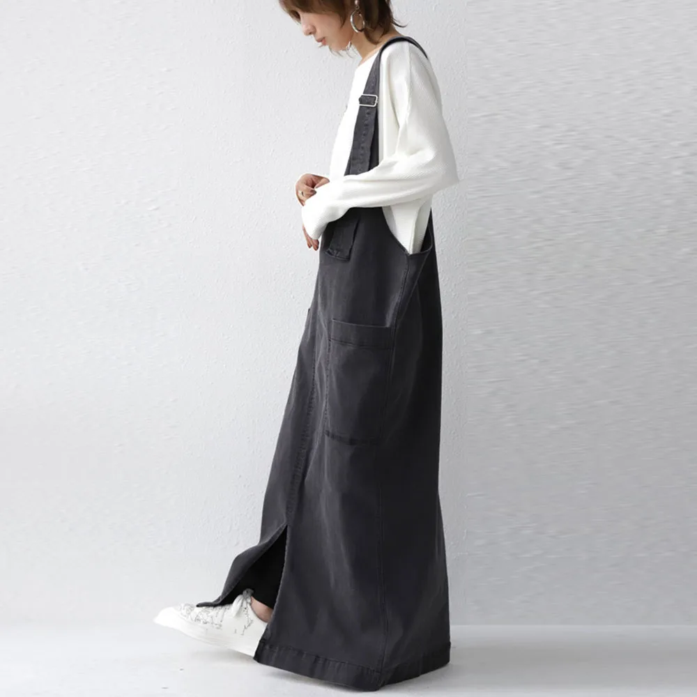 Fashion Korean Strap Denim One-piece Dresses Fashion Suspenders For Women Jeans Long Maxi Dress Plus Size Floor Length