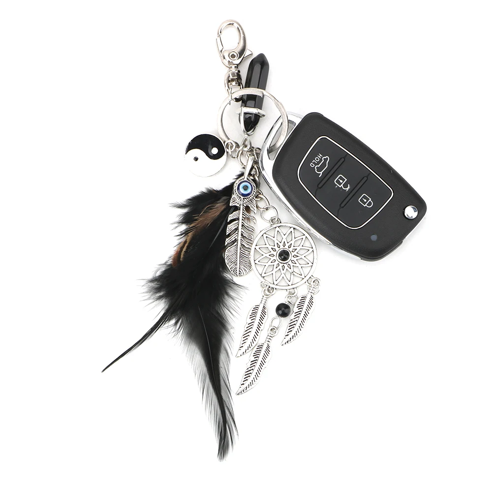 Брелок для ключей, подвеска, автомобильные внутренние аксессуары, Ловец снов, серебряный богемный брелок, кисточка, перо, брелок, подвесные украшения для автомобиля