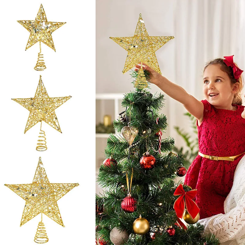 1 шт. блестящая Металлическая Декоративная звезда для рождественской елки, Топпер, звезда, украшения для рождевечерние, золотые, серебряные, красные звезды, Декор|Наконечники для елки| | АлиЭкспресс