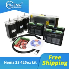 Free shipping 3 pcs DM542 Stepper motor driver+ 3 pcs Nema23 425 Oz-in dc motor+1 set mach3+1 pcs 350W 36V power supply for CNC