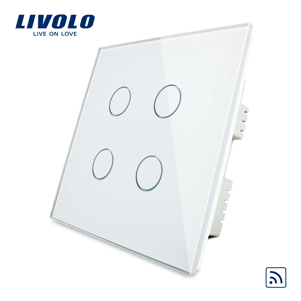 

Livolo UK standard 4gang Wireless Remote Touch Switch , AC 220-250V , Crystal Glass Panel, VL-C304R-61,no remote controller