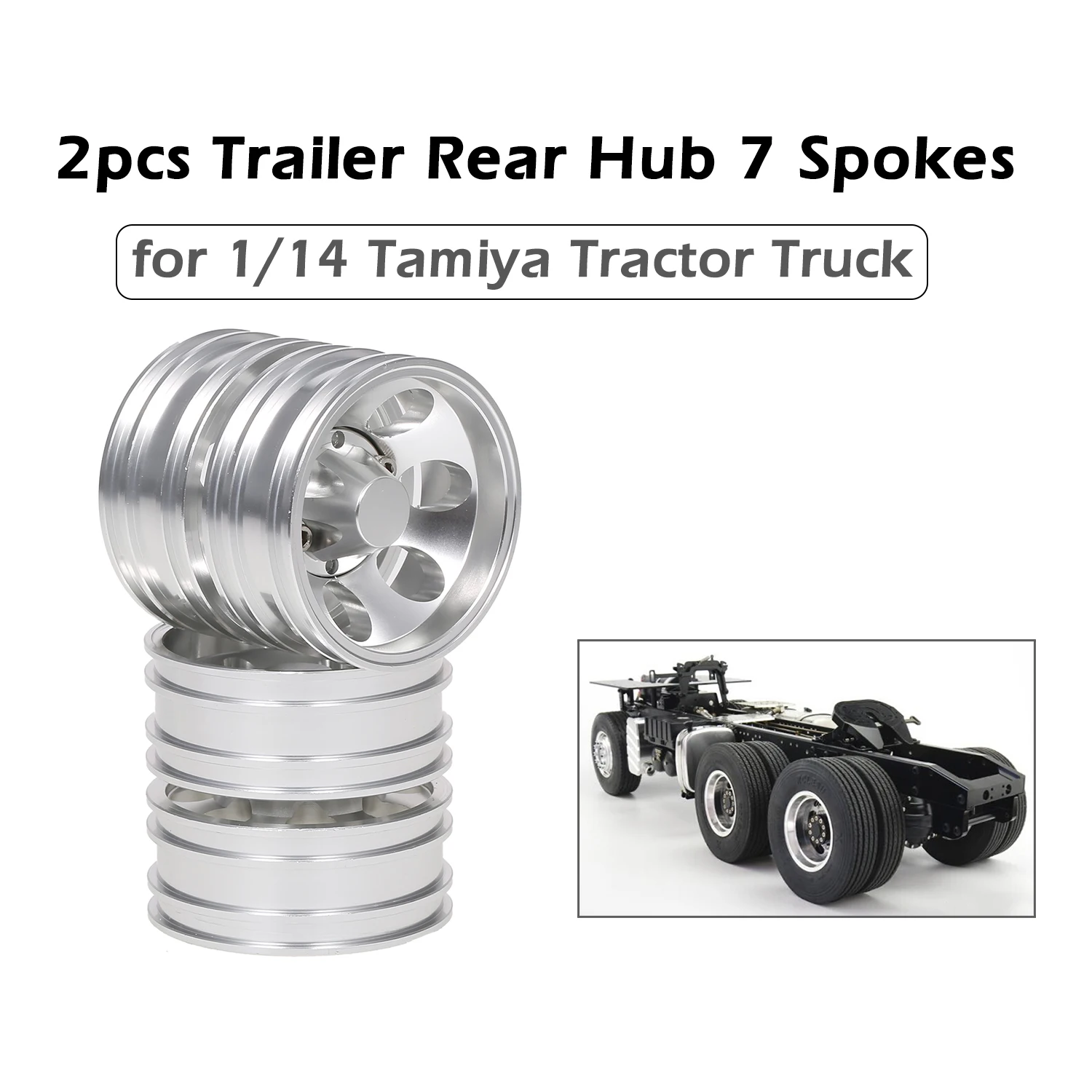 Aluminum alloy metal Rear Wheels Hub 2p for Tamiya 1:14 Tractor Truck Car Black