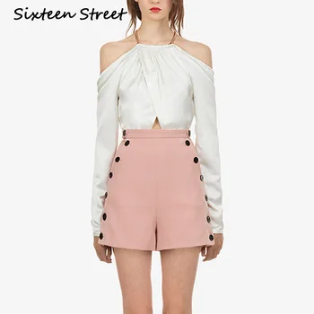 

Halter Long Sleeve chiffon blouse shirt and pink mini skirt 2 piece sets female autumn spring elegant streetwear tops and skirt