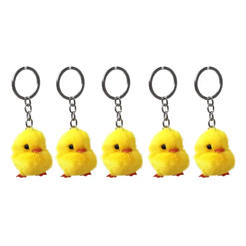 

5Pcs Furry Yellow Duck Fluff Soft Chick Keychains Easter Keyring Handbag Jewelry