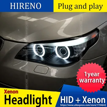 

hireno Car Styling For 5 Series E60 headlights 2003-10 For E60 LED head lamp Angel eye led DRL front light Bi-Xenon Lens xenon