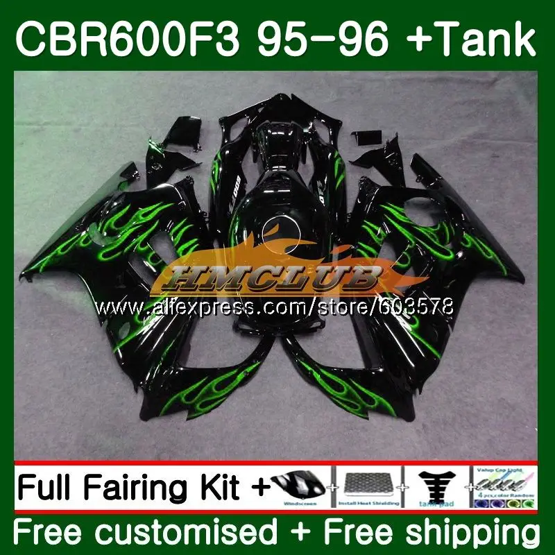 Корпус для HONDA CBR600RR CBR 600F3 FS CBR 600 F3 1995 1996 зеленый пламя 67CL. 65 600CC CBR600FS CBR600F3 CBR600 F3 95 96 обтекатели - Цвет: No. 1