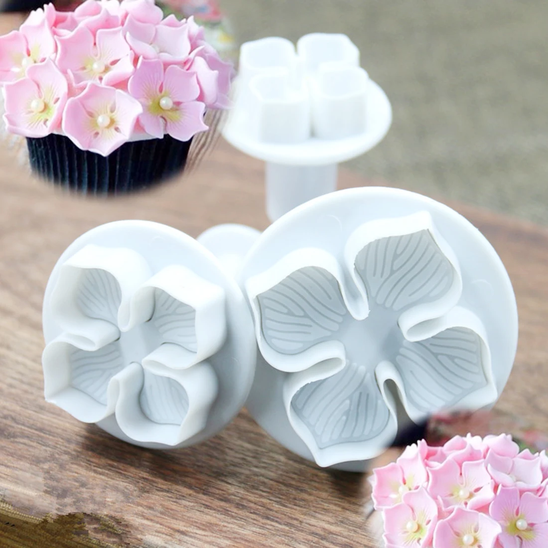 Christmas Cake Biscuit Decoration Tool 3pcs Plastic Hydrangea Plunger Cutter Fondant Sugarcraft Craft Mold Flower Blossom 4