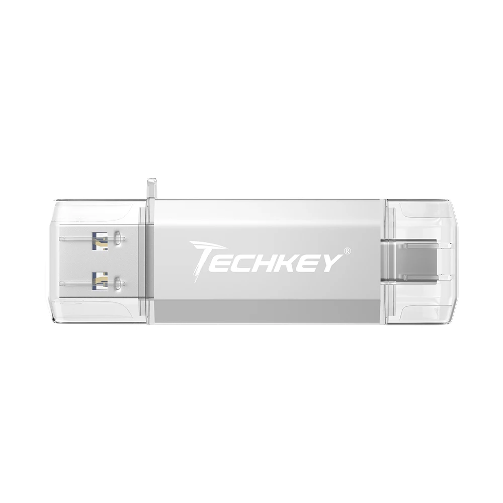 TECHKEY USB3.0 type-C usb флеш-накопитель 3,0 64gb 32gb Пользовательский логотип флешка 16GB memory Stick 128gb телефоны loptop pc запоминающее устройство - Цвет: Silver